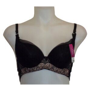 Women Black/Tan Embroidered Bra